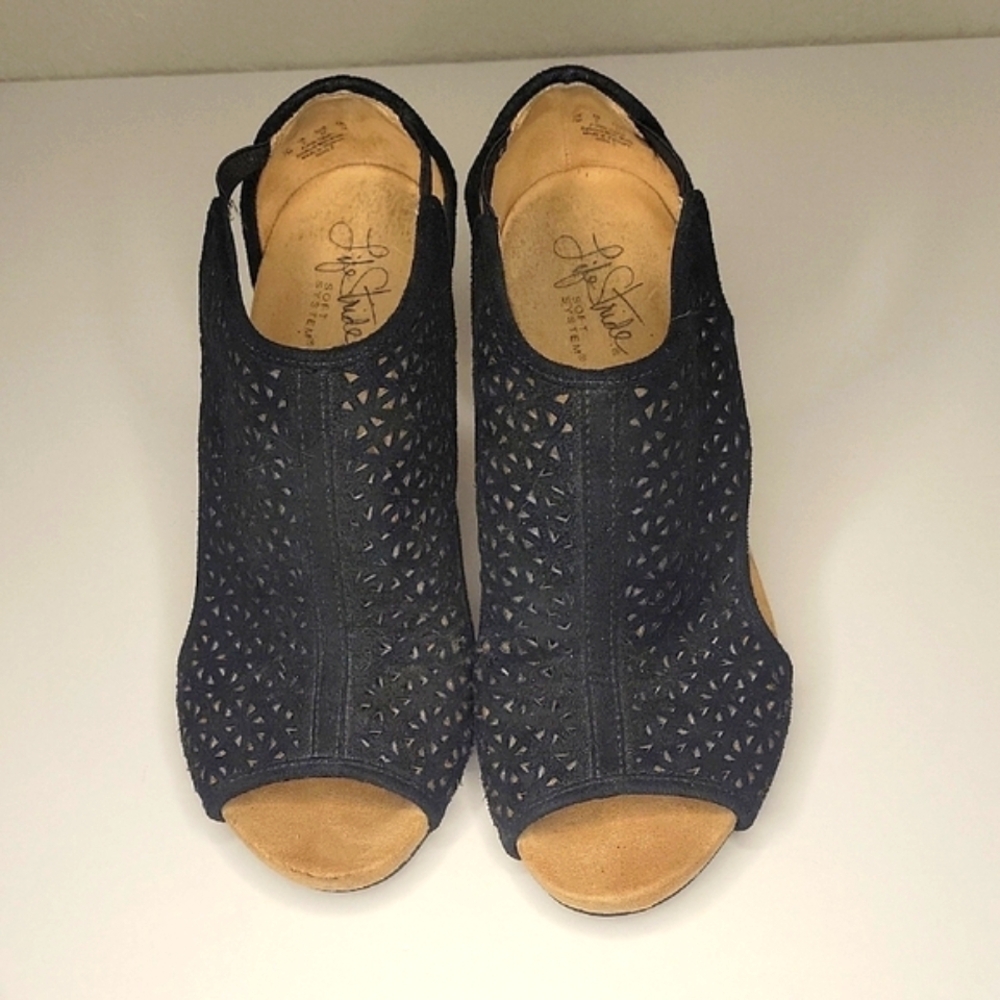 Black Peep-Toe Wedge Sandals, cute with crop pants #6